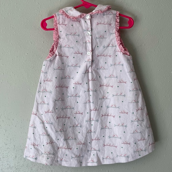 Petit Bébé Light Pink Linen/Cotton Ruffle Collar Bird Dress Size 3 - Picture 2 of 8